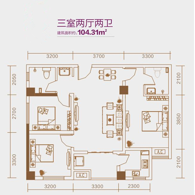 盛龙广场-地中海风格-三居室