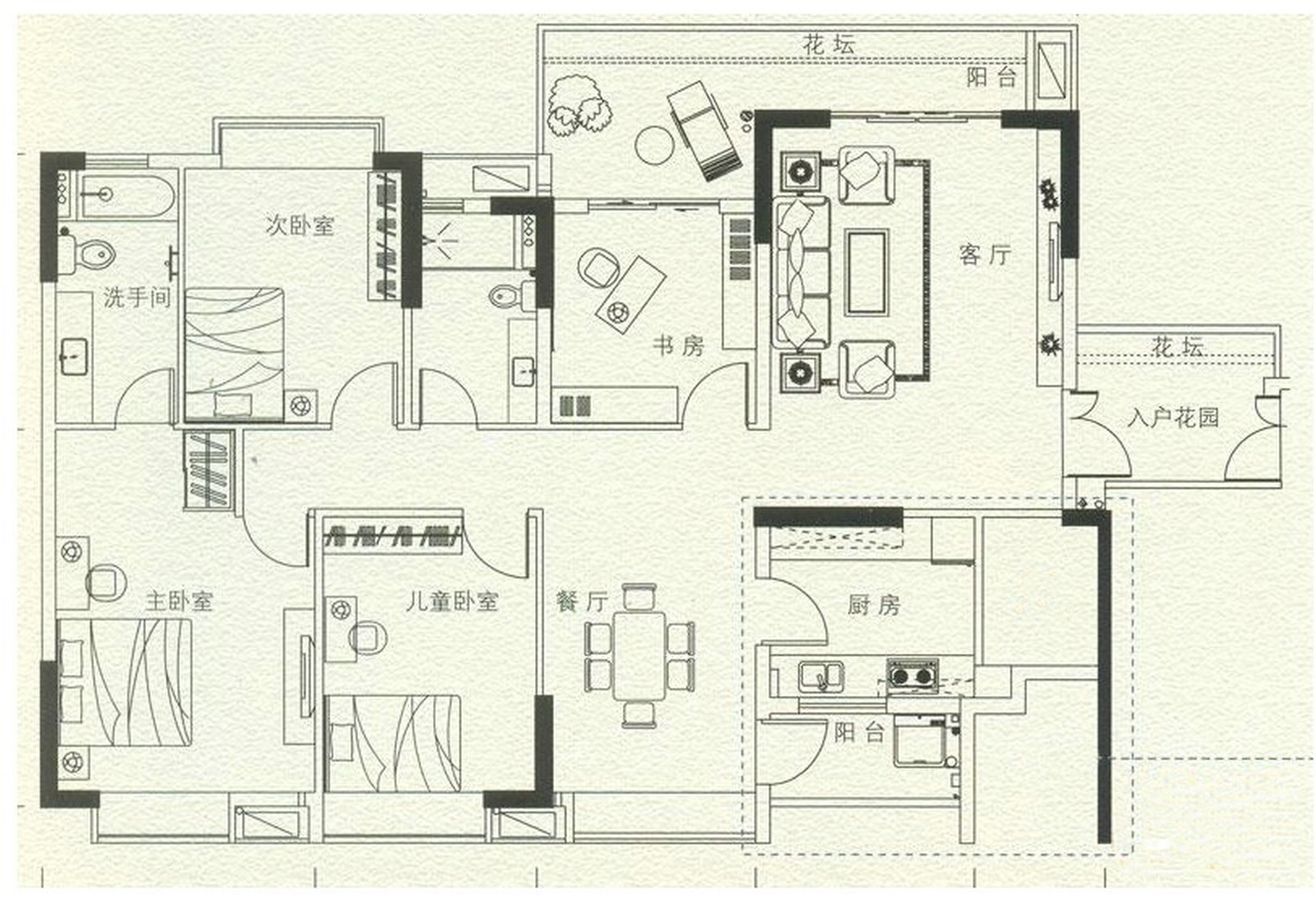 现代简约四居室160平米18万