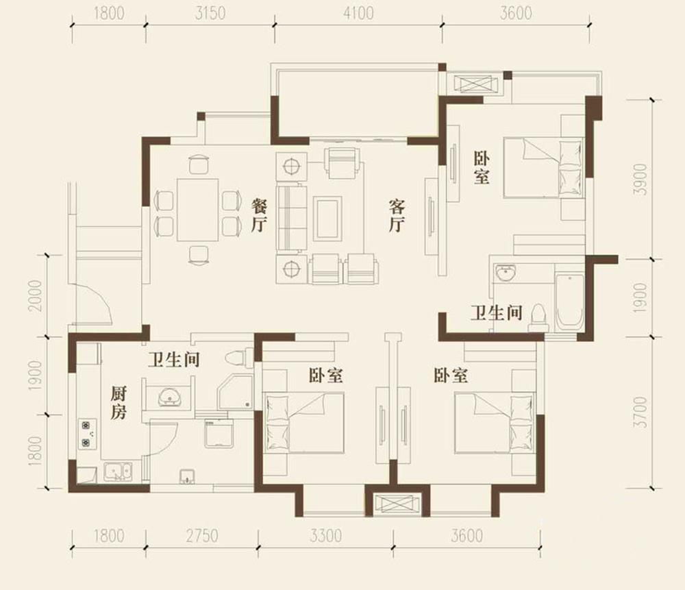 融锦城-混合型风格-三居室