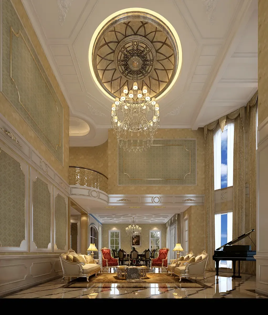 以华丽的装饰,浓烈的色彩,精美的造型达到雍容华贵的装饰效果