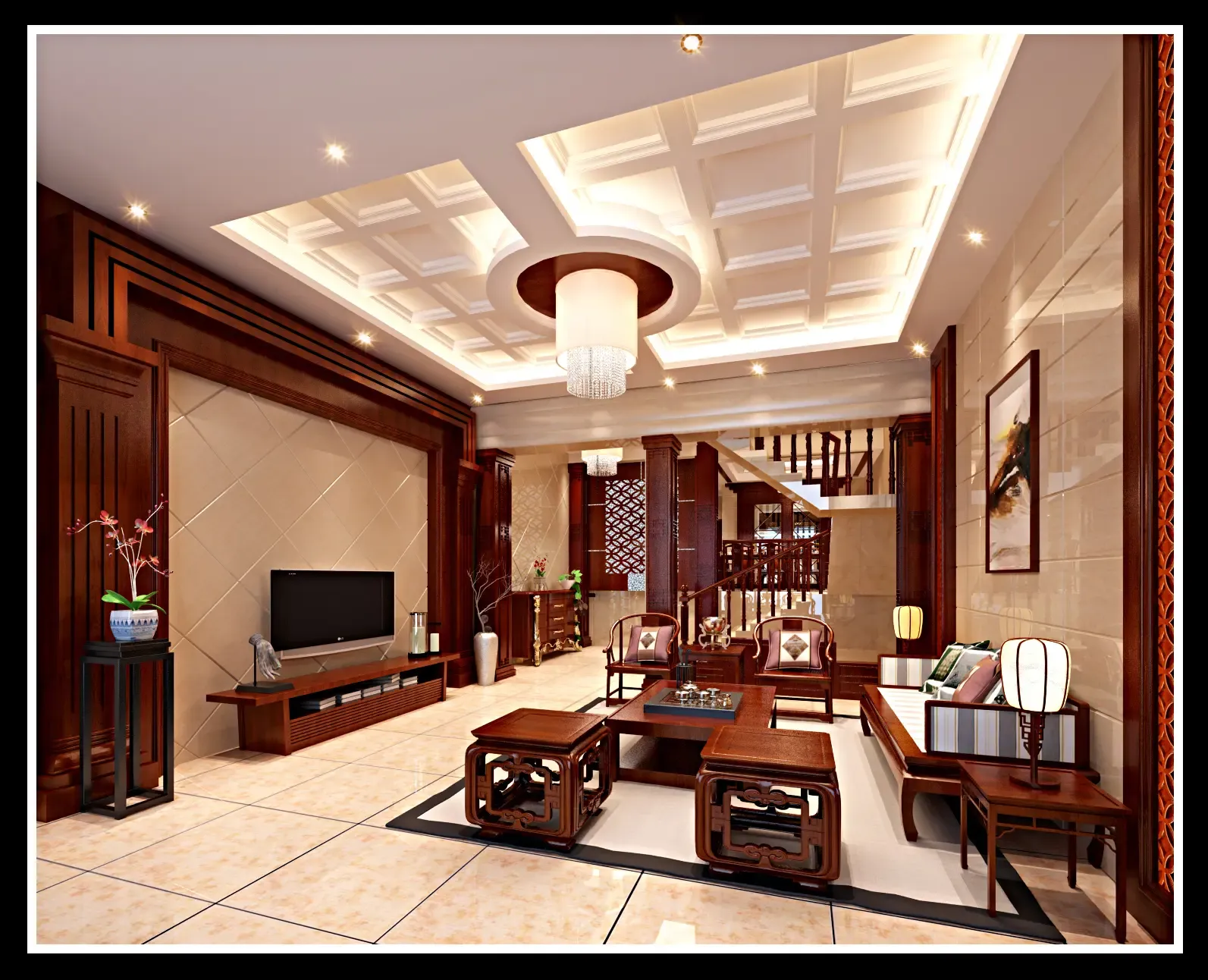 中西结合四居室282平米25万-奥林匹克花园装修案例-惠州房天下家居