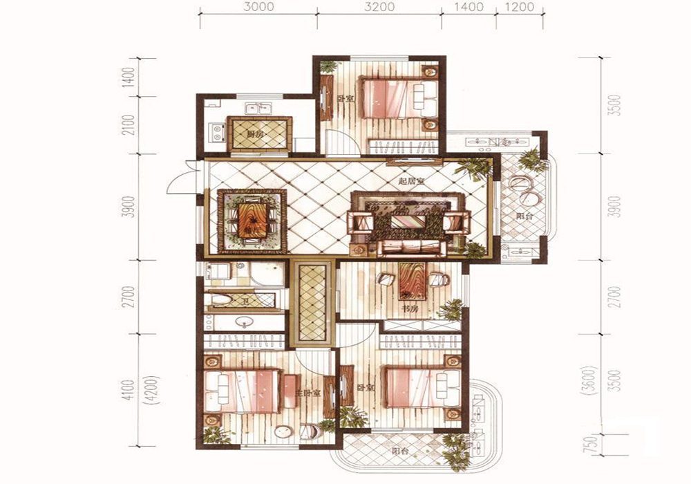 玺之湾-混合型风格-三居室
