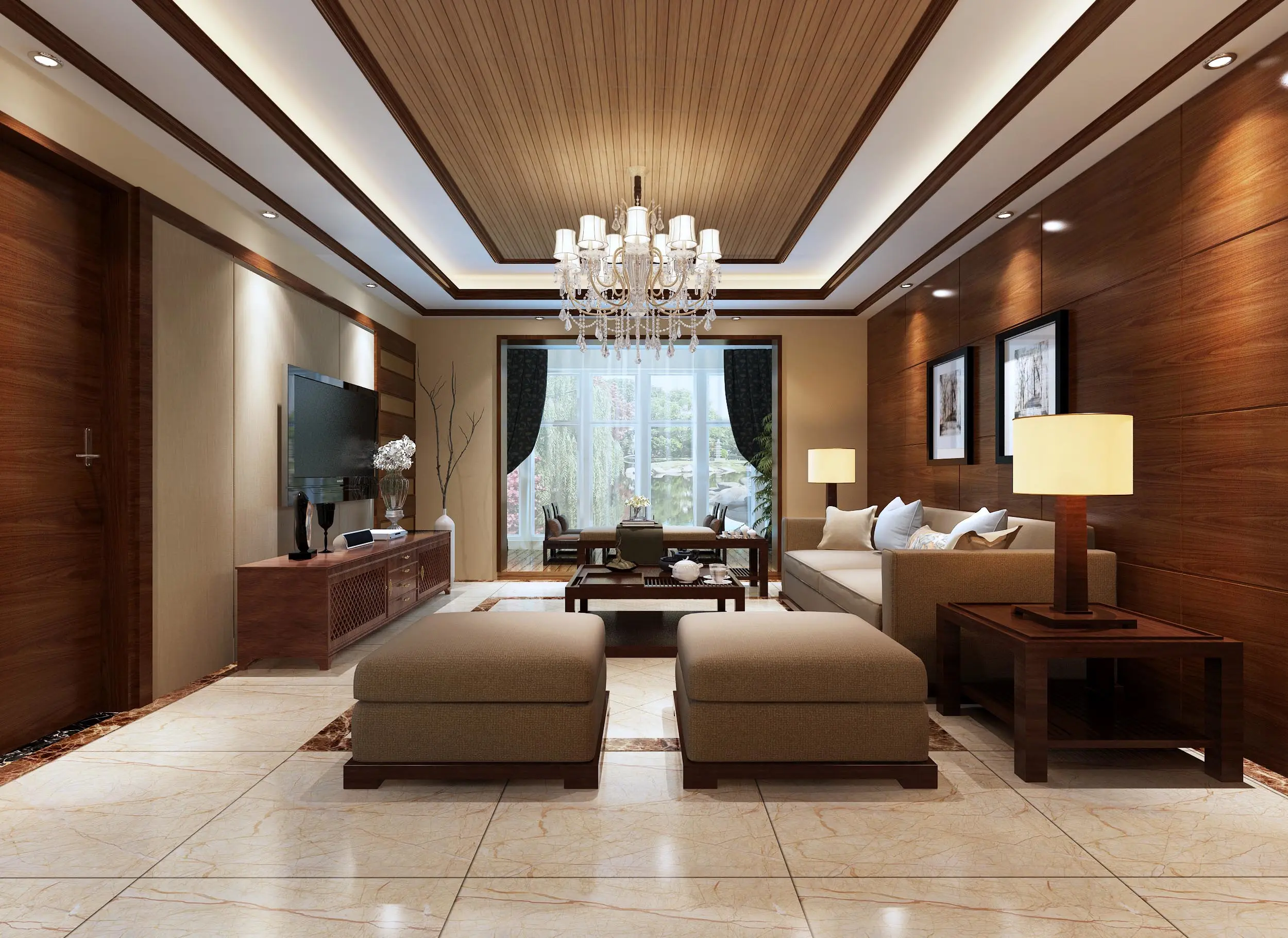 中式风格三居室91平米8万-上上公馆装修案例-西安房天下家居装修网