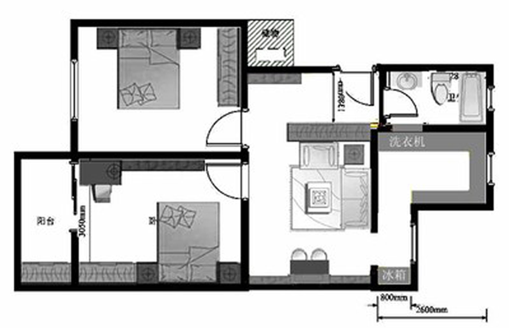 沙田公寓-中式风格-二居室