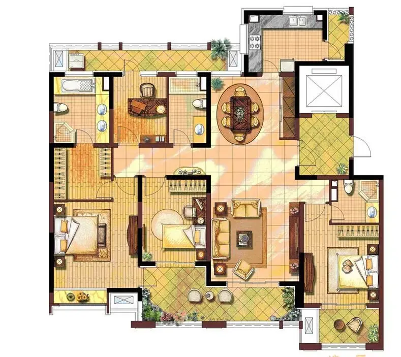 绿地梧桐院大户型中式风格设计玄关