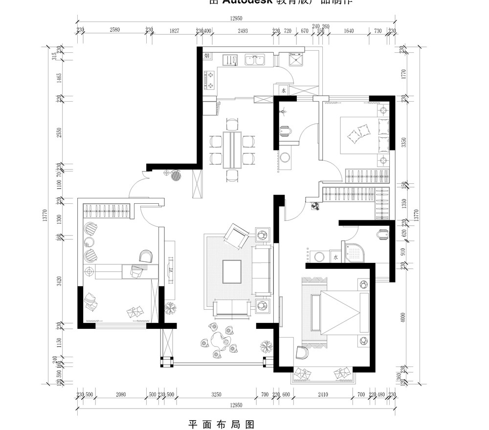 德基紫金南苑-混合型风格-三居室