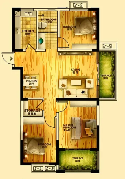 大富山庄-现代简约-三居室