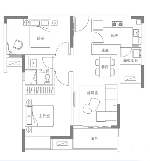 80平米简约风格淡雅清新两居室