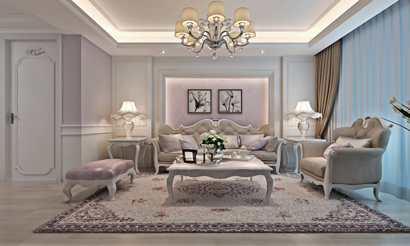 浪漫紫色搭配纯白欧式，惹人怜爱的两居室