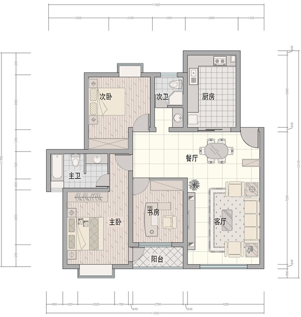 新古典-98平方三居室装修