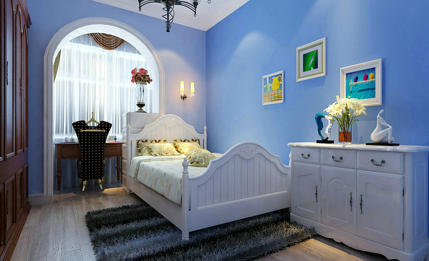 卧室天蓝色装修效果图图片