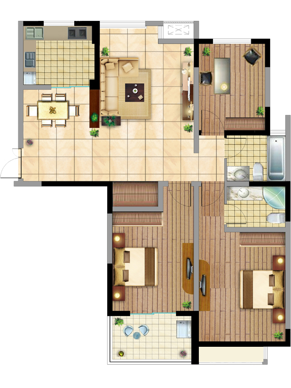 世佳紫缘公寓-地中海风格-二居室