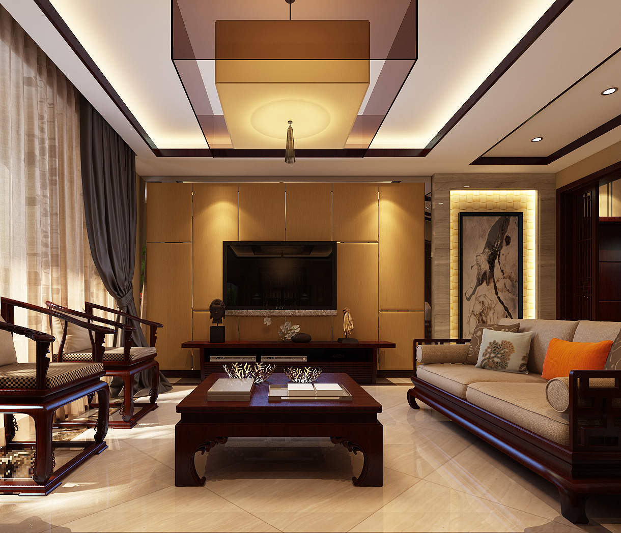 现代简约中式风格、三居室