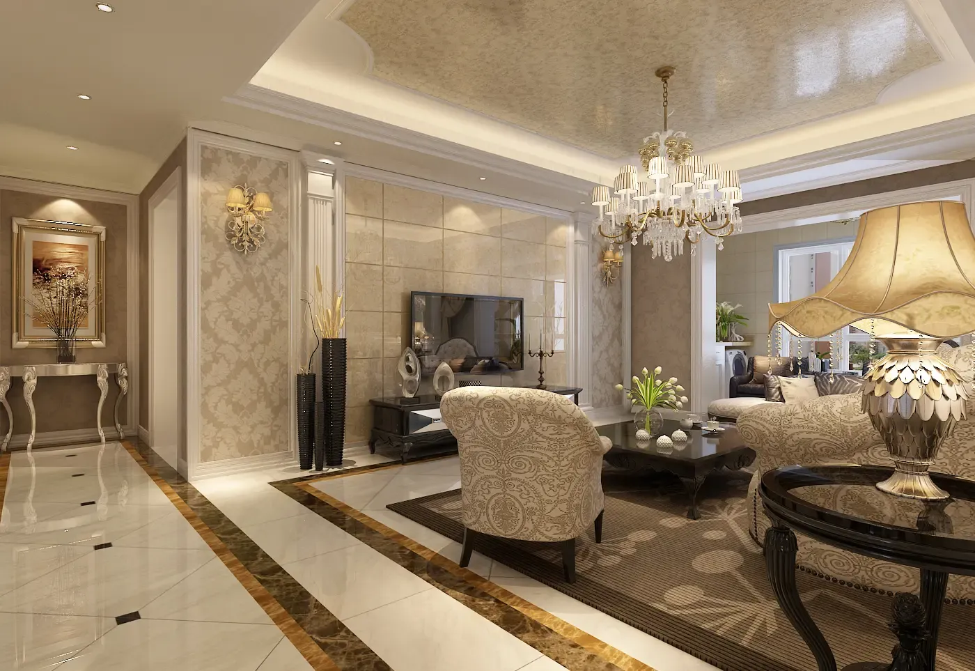 简欧风格三居室150平米8万-融侨城装修案例-西安房天下家居装修网