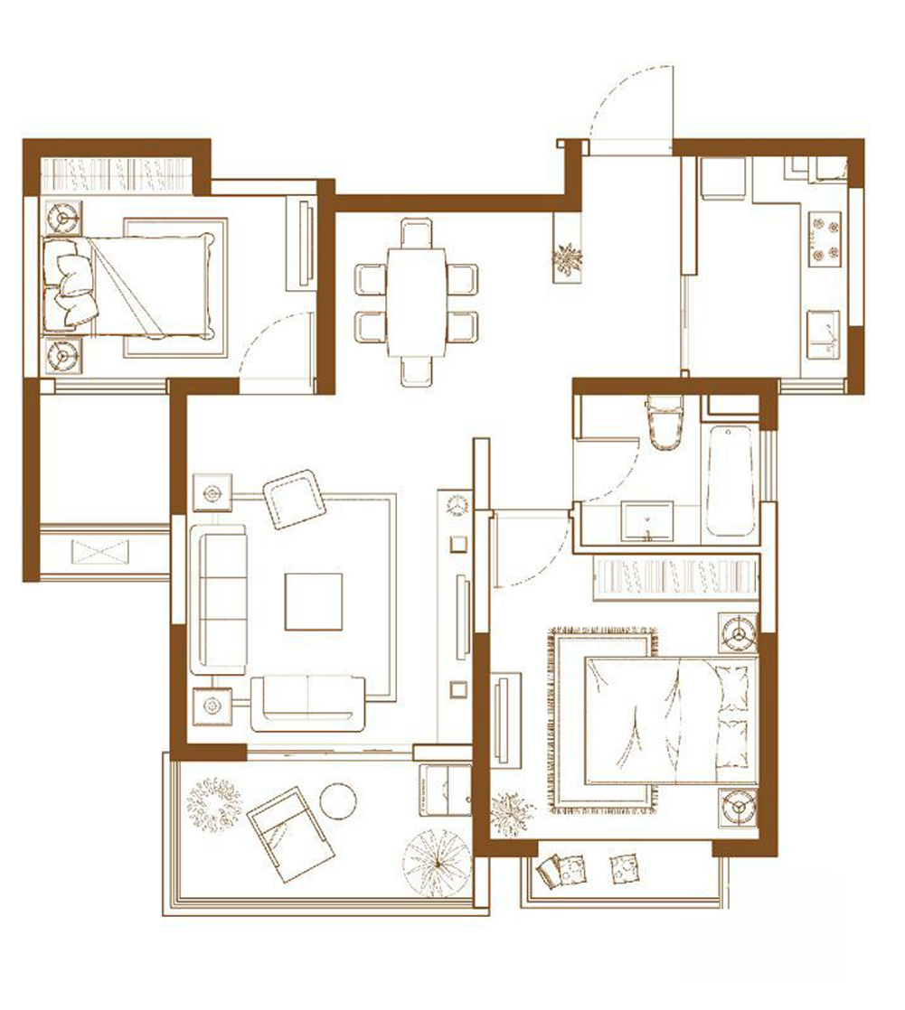 新古典风格-105平-3房2厅