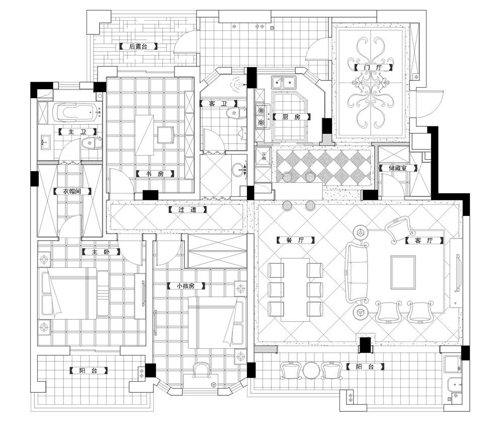 融创亚美利加洋房三楼户型158平方简欧风格