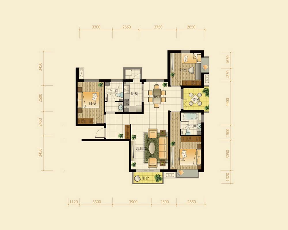 瑞景公寓—现代简约风格—三居室