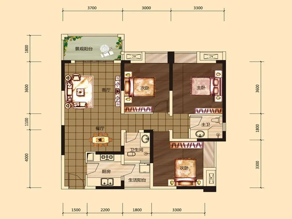 75平米-户型图装修效果图