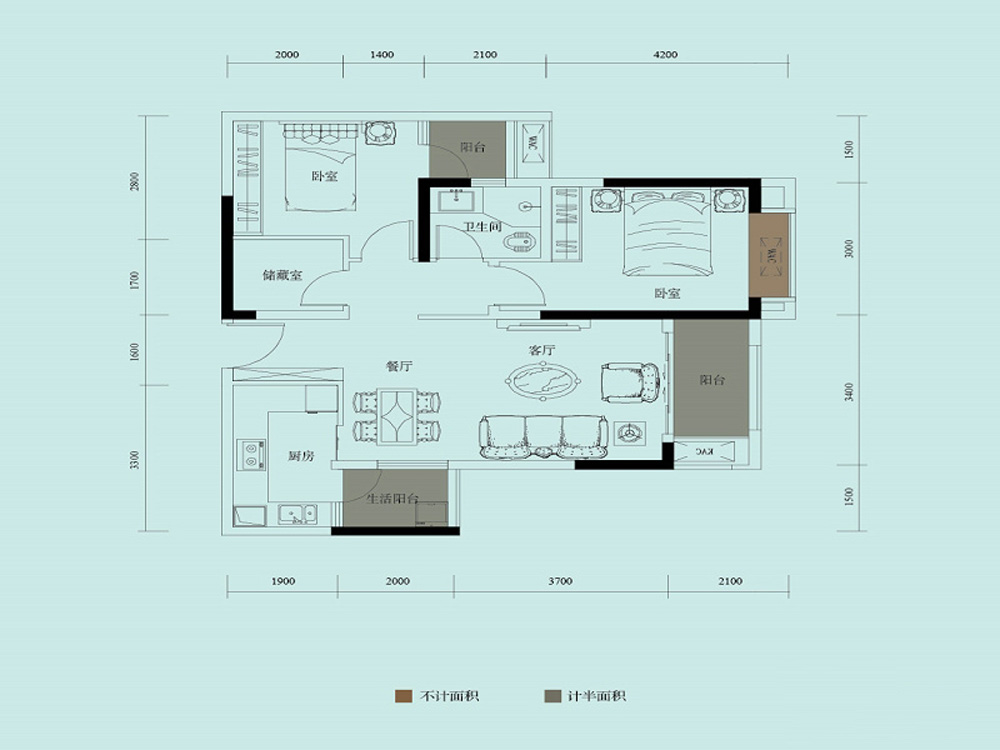 金茂珑悦-二居室-65.82平米-装修设计
