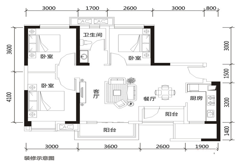 合能珍宝琥珀，3居室，中式风格