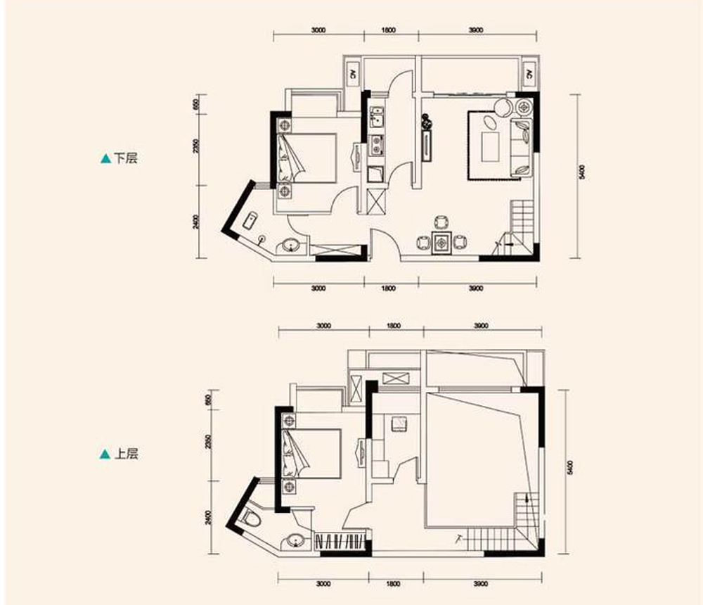 上品十六凌峰-跃层-82.02平米-户型图装修效果图