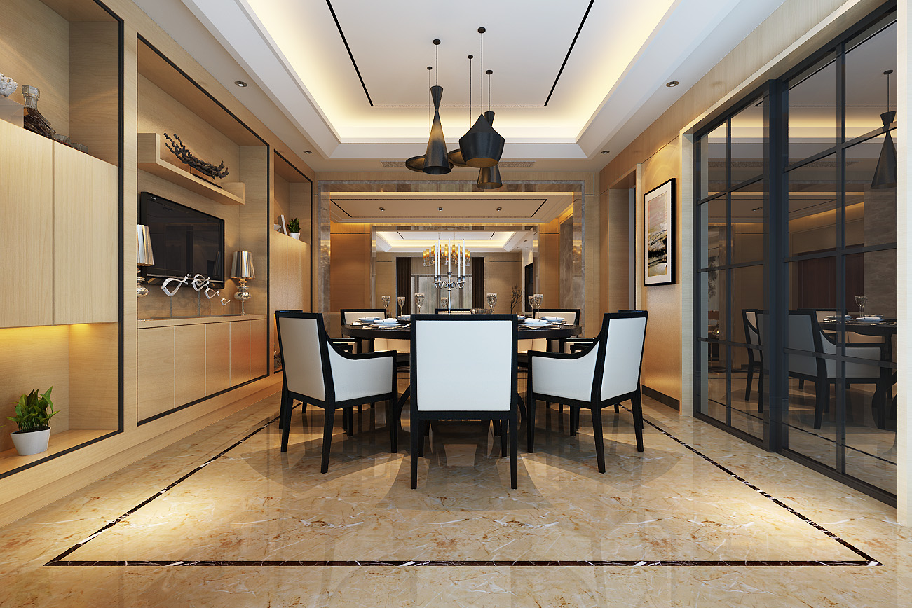 新中式风格家庭餐厅实木家具装修图