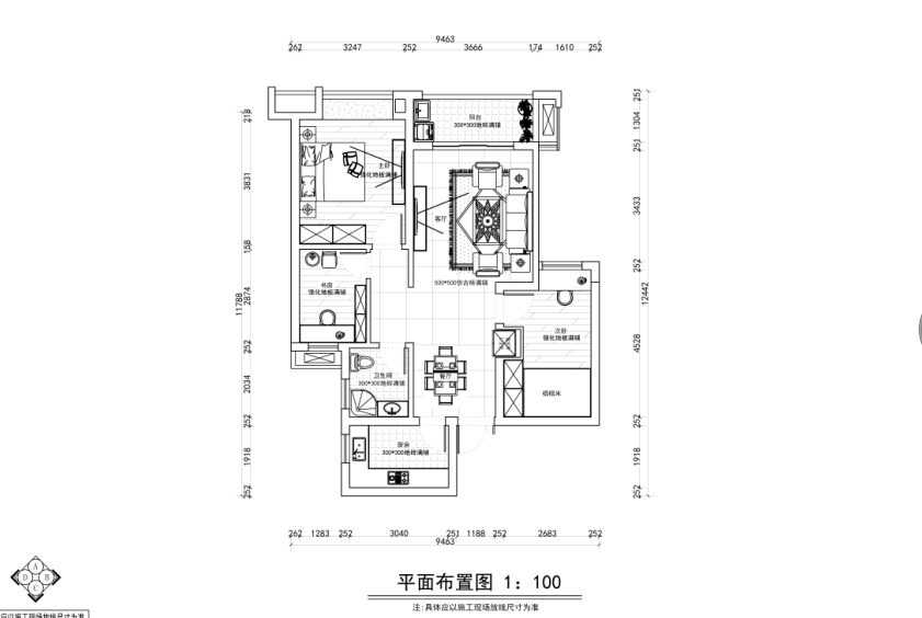 滨湖国际花都D2户型99平三居室地中海风格