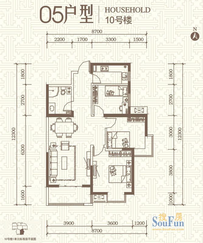 宏府鹍翔九天-三居室-105.29㎡-简约