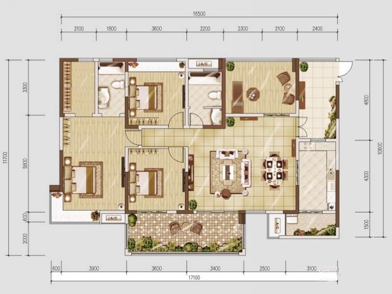 光明城市-三室147㎡-中式风格