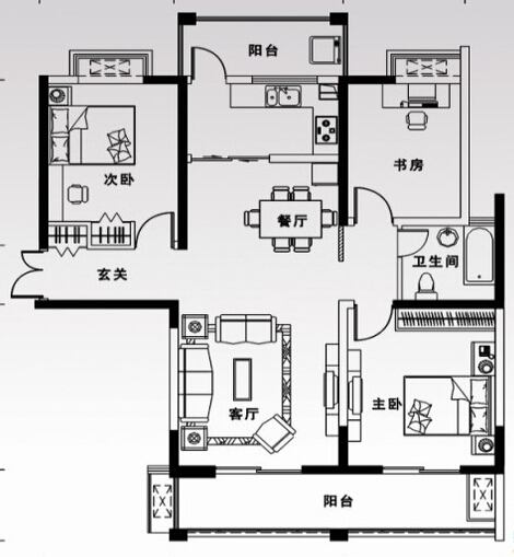 万振城市广场-美式风格-三居室