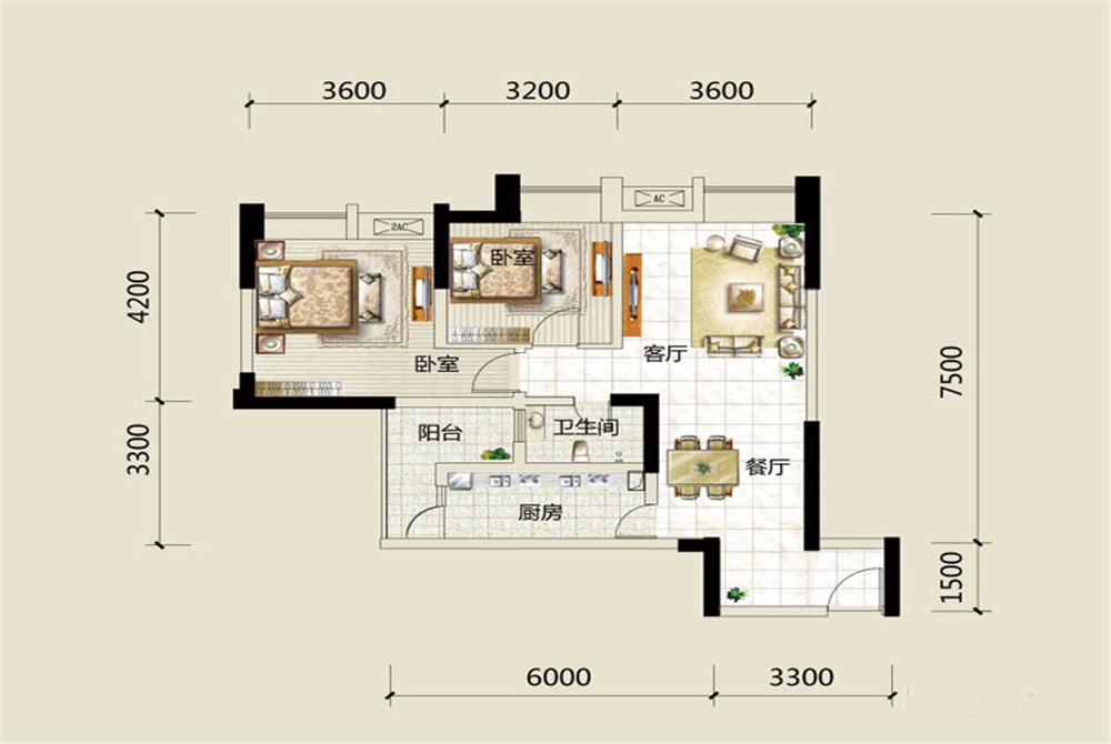 中德茵莱国际-二居室-69.27平米-装修设计