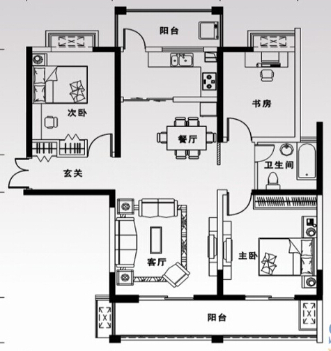 万振城市广场-美式风格-三居室