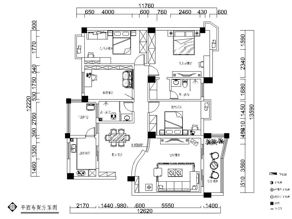 泽峰花园-145平米-四居室-新中式风格