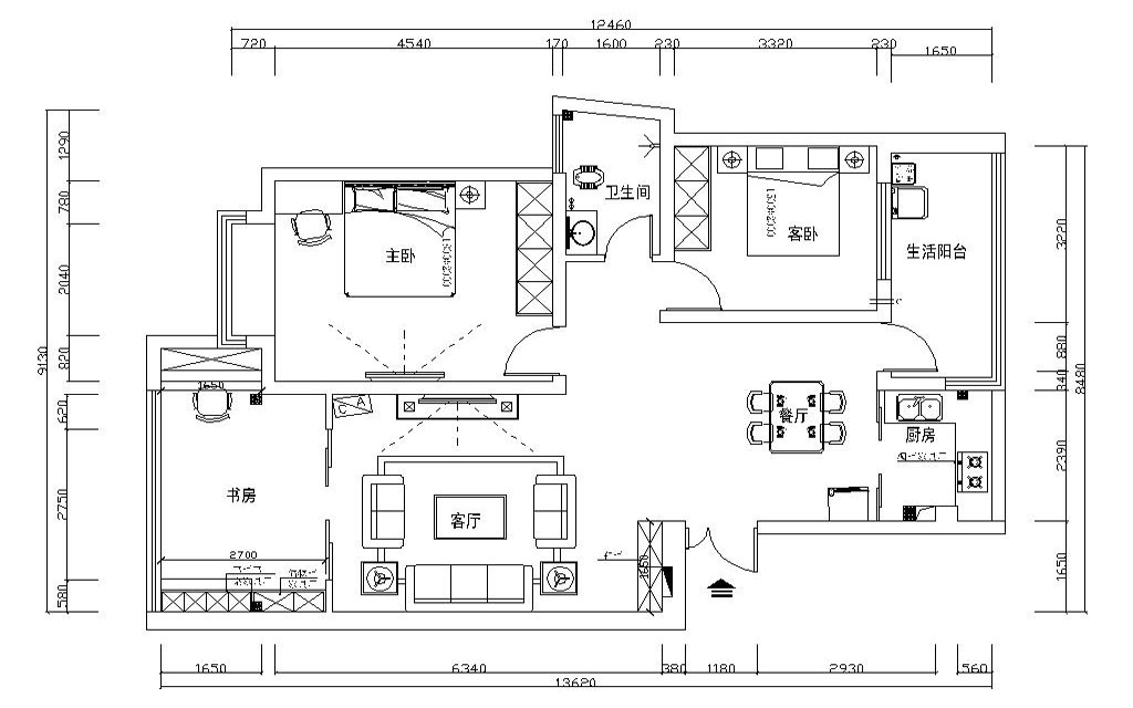 赛纳维拉花园-三居室-97.00平米-装修设计