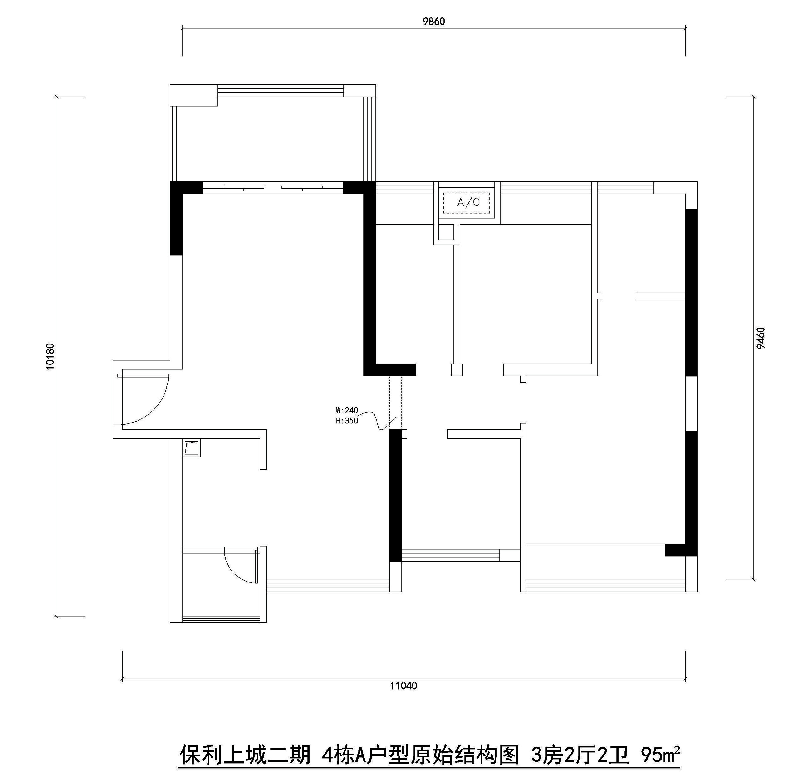 保利上城二期4栋a户型原始结构图