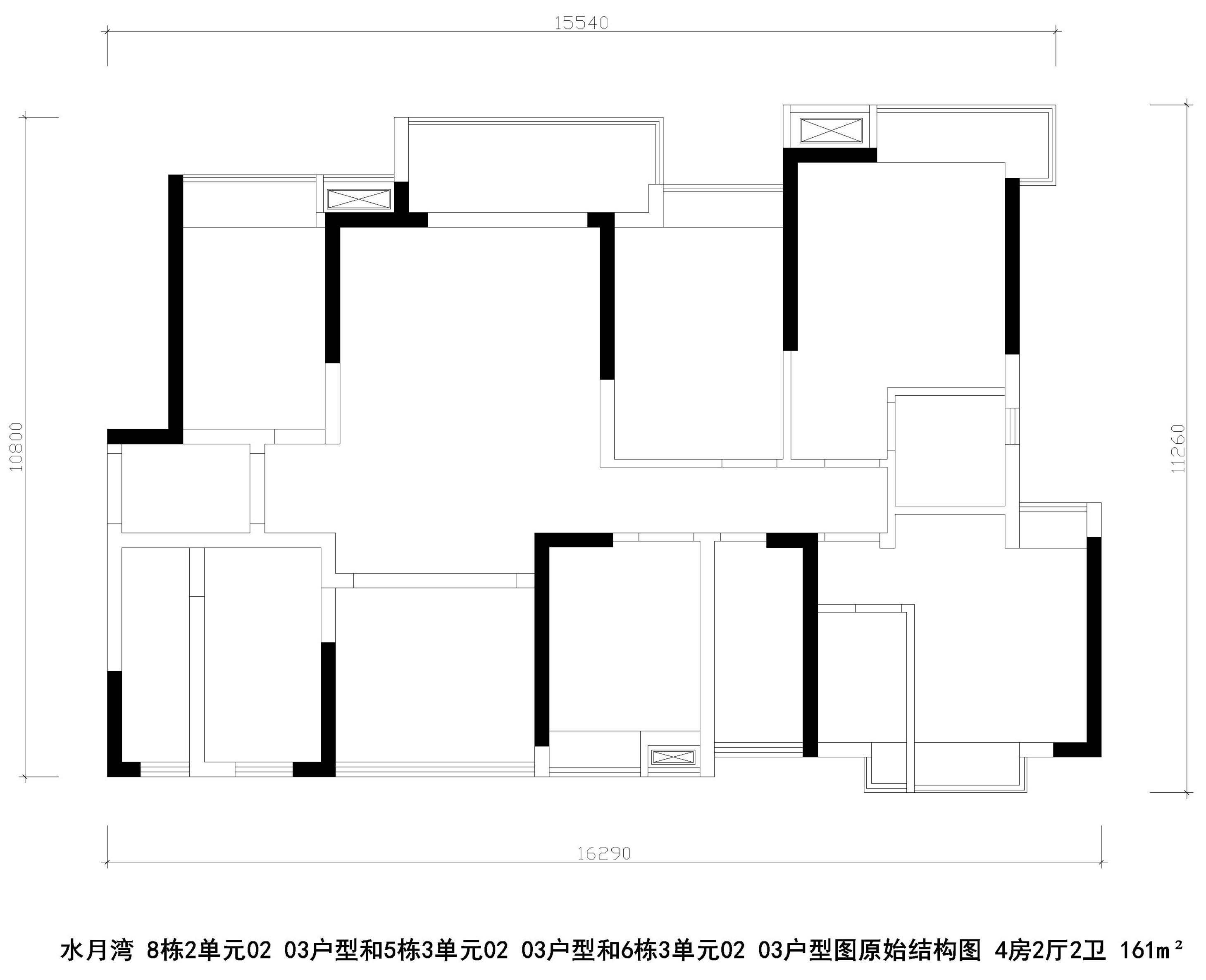 水月湾户型图原始结构图 4房2厅2卫