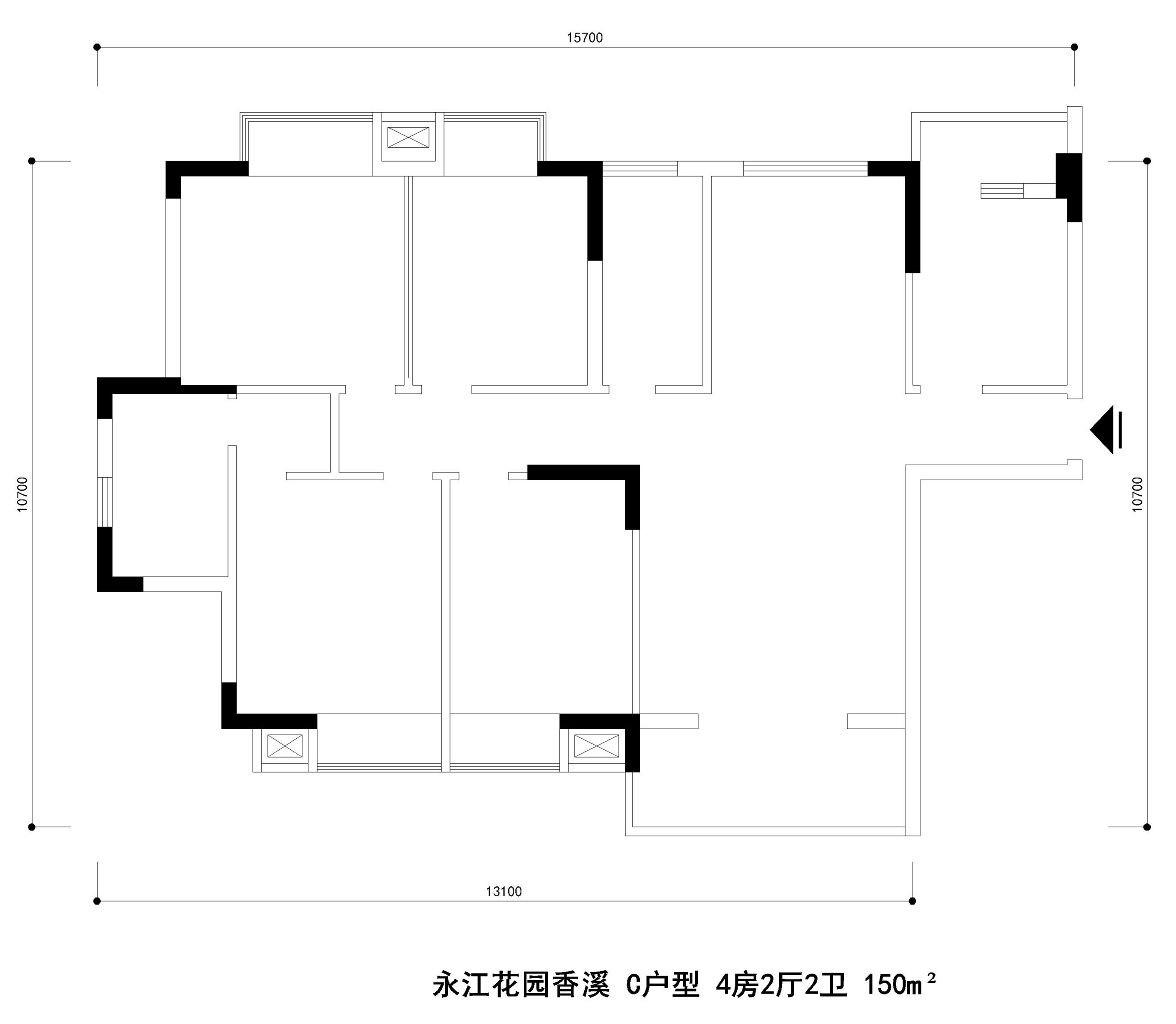 永江花园香溪C户型 4房2厅2卫150m?